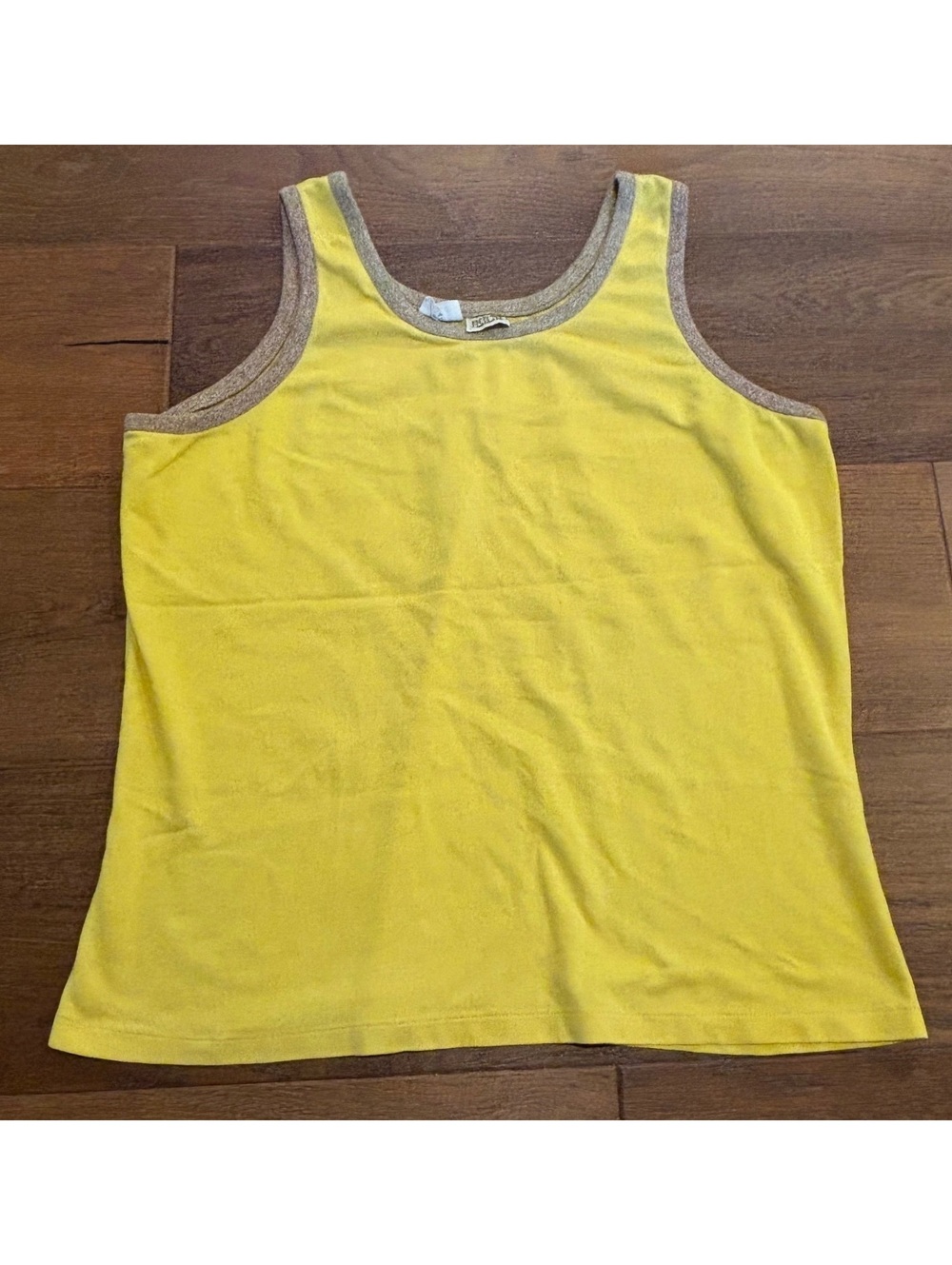 Vintage 70s ELY Retro Sleeveless Yellow Ringer Scoop Neck, Large, Made in USA